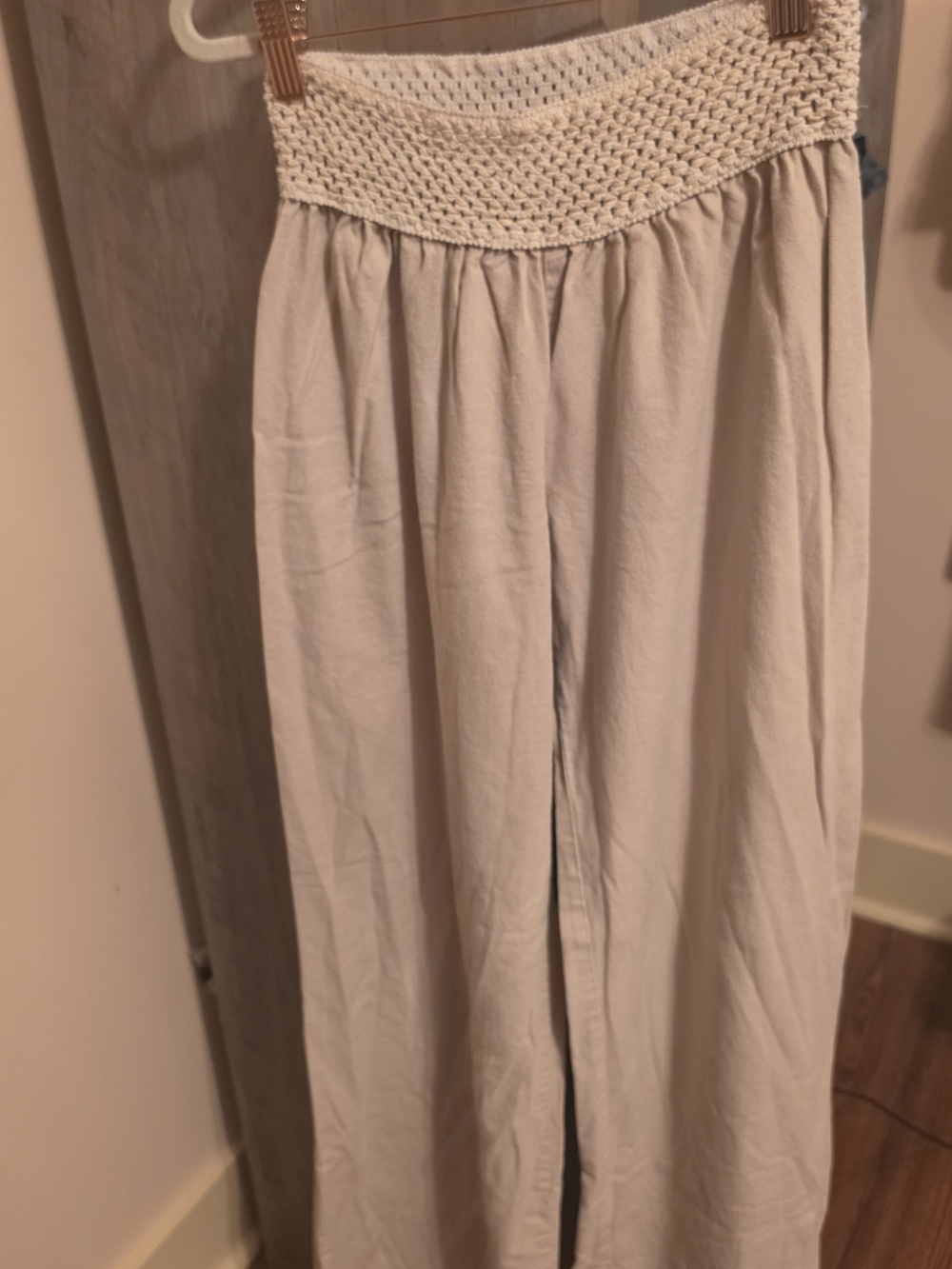 Wide Leg Crochet Waist Pants — Cream